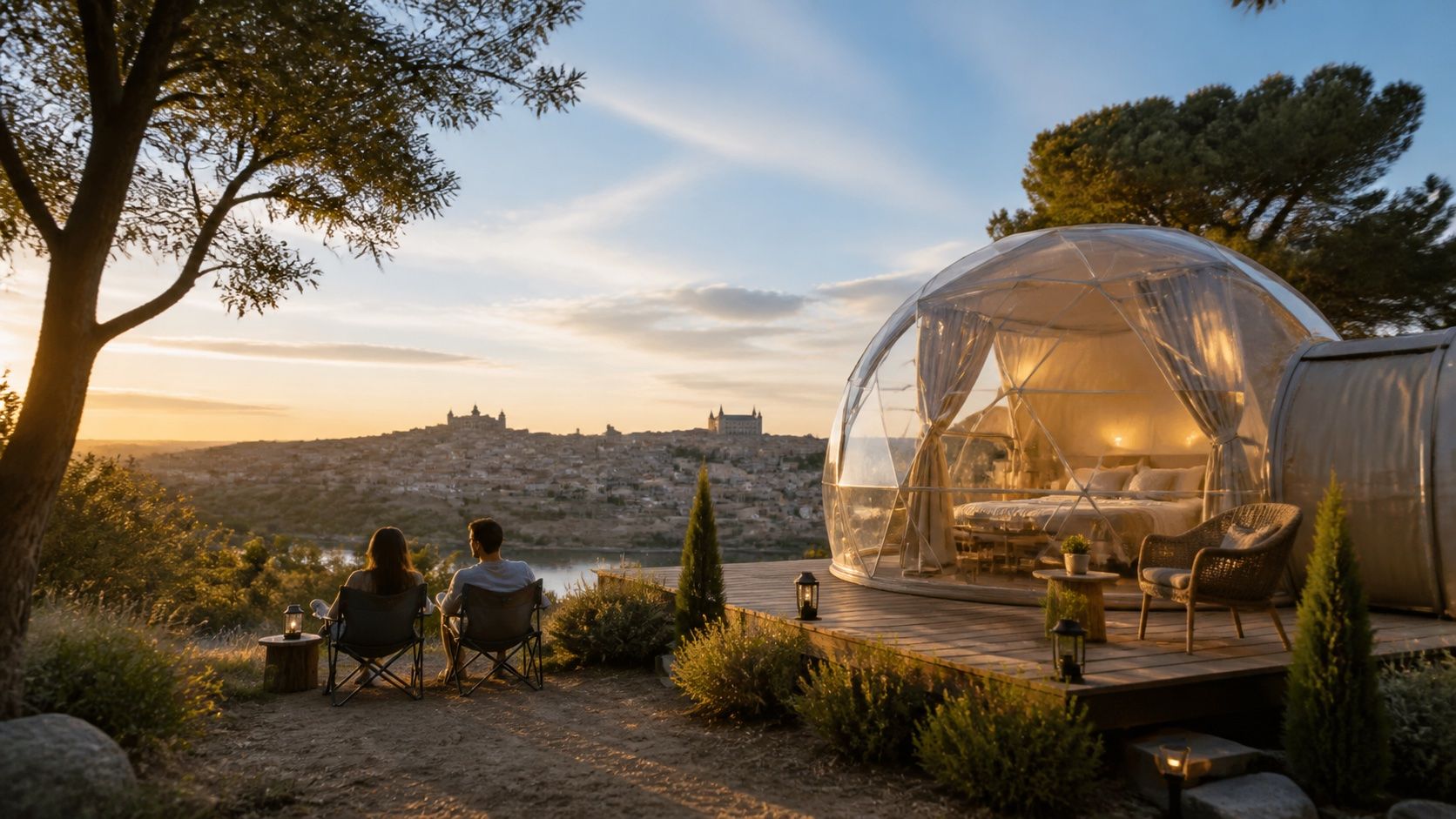 Camping cerca de Toledo: cuándo conviene buscar una burbuja o glamping