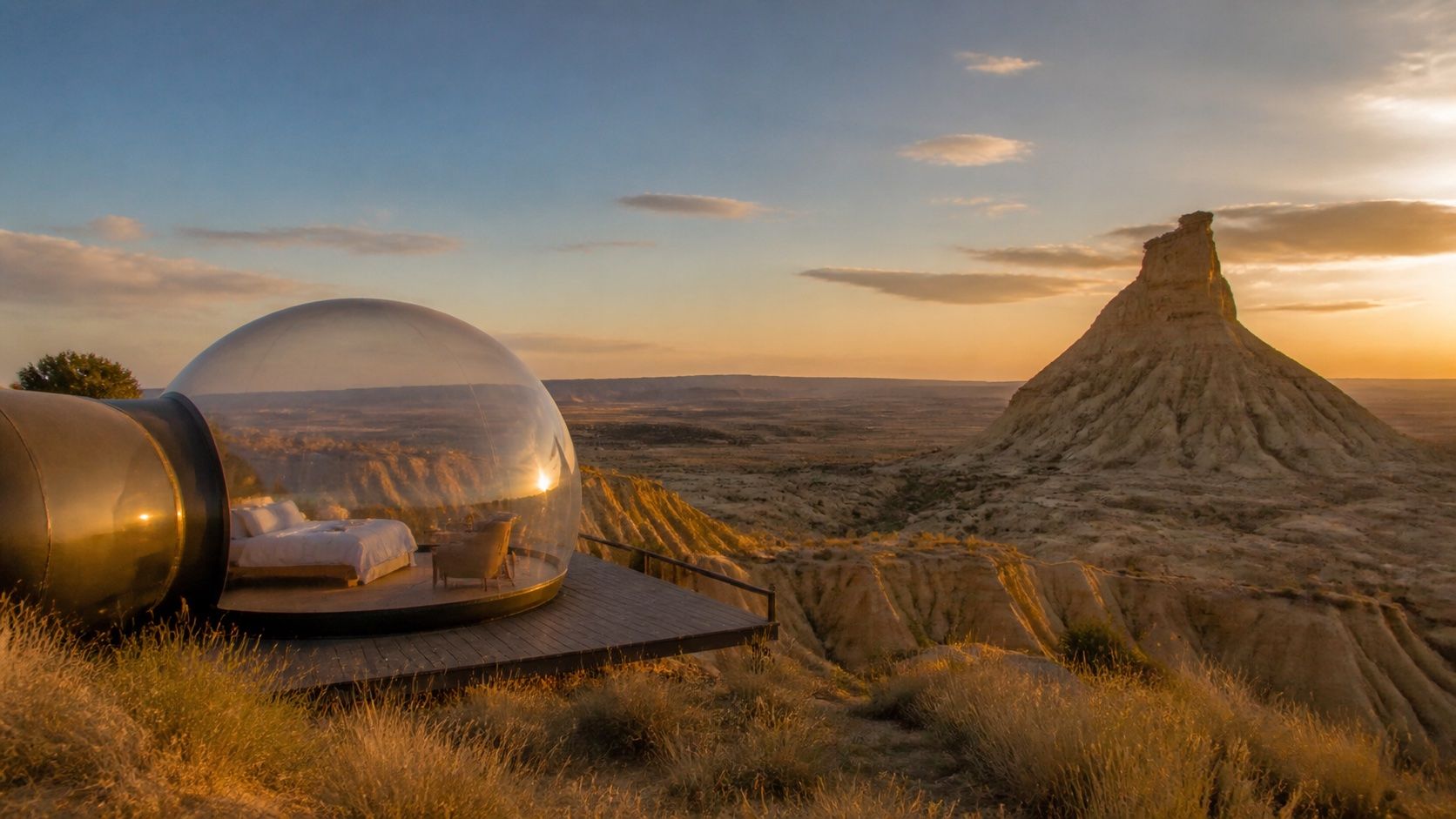 Hotel burbuja en las Bardenas Reales: dormir cerca del paisaje semidesértico